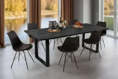 Produktbild von Esstisch Baumkante Holz-Optik Grau 240 x 100 U-Gestell schwarz JOSY