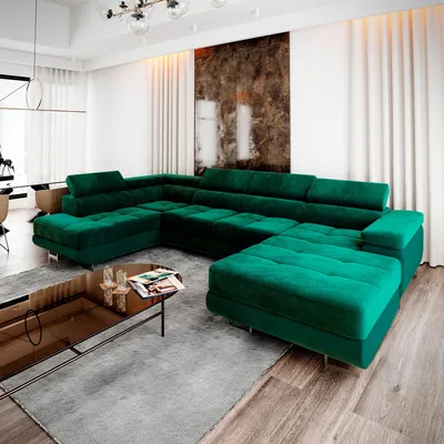 Produktbild von Masseno Narożnik CASONE L-S z funkcją spania i pojemnikiem na pościel Kształt U, Rozkładana sofa, Rogówka - Butelkowa zieleń, MONOLITH 37