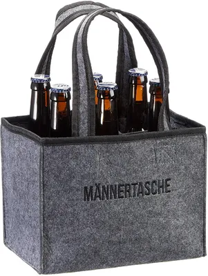 Produktbild von Filz-Flaschenträger - Mit Stickerei Männerhandtasche - Für 6 Flaschen 0,33l/0,5l - Grau