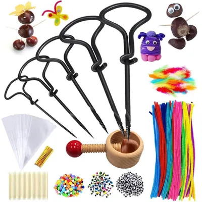 Produktbild von Kastanienbohrer Set mit Halter 446 Teile für Herbstbasteln Kinder 1,5-5 mm mit DIY Zubehör