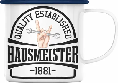 Produktbild von Trendation - Hausmeister Emaille Tasse Geschenke Lustig Spruch Haustechniker (Blau)