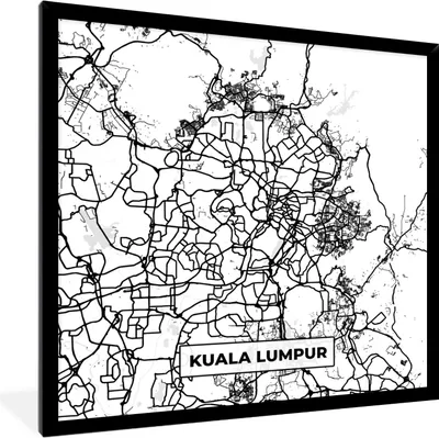Produktbild von MuchoWow® Gerahmtes Poster Karte - Kuala Lumpur - Stadtplan - Schwarz und weiß 40x40 cm - Poster mit Schwarzem Bilderrahmen Wandposter Rahmen Foto Bilder - Mit Rahmen - Wanddekoration Schlafzimmer