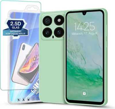 Produktbild von Hülle für Xiaomi 14 mit 9H Displayglas Displayschutz Plus Case Cover Bumper Silikon Softgrip Schutzhülle Farbe: Türkis