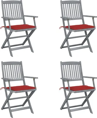 Image de Chaises pliables d'extérieur lot de 4 et coussins Bois d'acacia