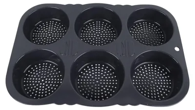 Produktbild von Hamburger-Brötchenform mit 6 Mulden, faltbar, wiederverwendbar, für Brot – 40 ℉ bis + 446 ℉, hitzebeständig, Backen für die Küche