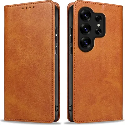 Produktbild von Handyhülle für Samsung Galaxy S26 Ultra Kunstleder Flip Cover Hülle Handytasche Case Kartenfach Farbe: Hellbraun