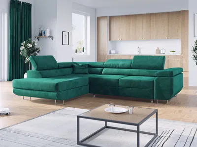 Produktbild von Ecksofa L-Form Couch mit Schlaffunktion und Verstellbare Kopfstützen - GUSTAW - Dunkelgrün - Links