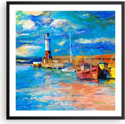 Produktbild von Gerahmtes Poster - Schwarzer Rahmen - Leuchtturm Meer - 60x60 cm - Wand Bild - Wanddeko - Wandbilder - Kunstposter - Wandposter - Bilderrahmen - Bilder - Kunstdruck - Wandbild - P2BAC60x60-3693