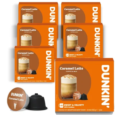 Produktbild von Dunkin' Donuts Caramel Latte 60 Kaffeekapseln | kompatibel mit Dolce Gusto Kaffeemaschinen | Instant Kaffee Latte mit Karamellgeschmack