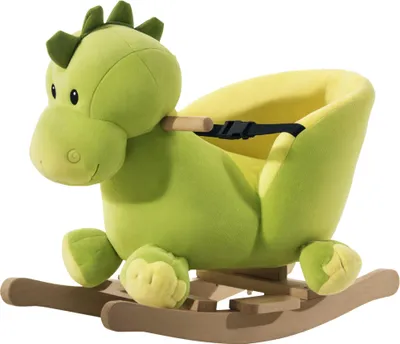 Image de HOMCOM Jouet à Bascule Dinosaure Ceinture de sécurité Effet sonore 32 chansons pour enfants de 18+ Mois Bois Peluche Verte
