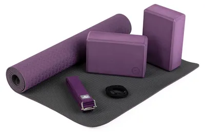 Produktbild von Yoga Set FLOW Yogamatte mit Block & Gurt lila