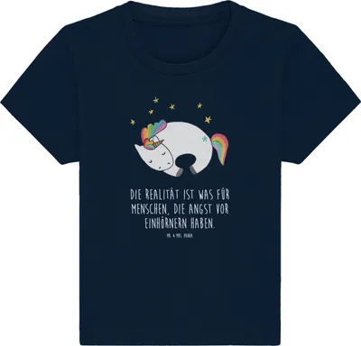 Produktbild von Mr. & Mrs. Panda Babyshirt Einhorn Nacht 6. - 12. Monat - French Navy - Geschenk, Unicorn,  T-Shirt, Träume, Kinder, Baby Jerseyshirt, Menschen, Freundin, Organic