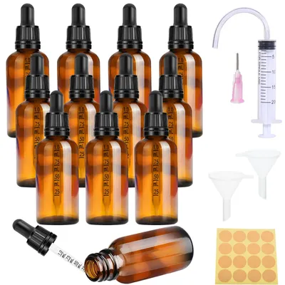 Glas-Tropfflasche 30 ml, 12 Stück, braun, mit Pipetten