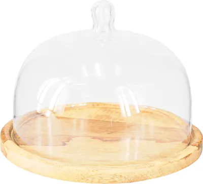 Produktbild von Glasglocke Holzteller Deko Käseglocke Ø22cm H16,5cm Tischdeko