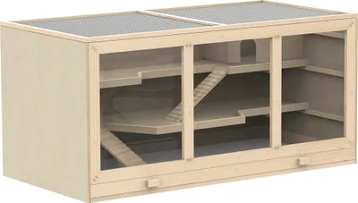 Produktbild von PawHut Hamsterkäfig Nagerkäfig Kleintierstall aus Holz Mäusekäfig mit Treppen Kleintierkäfig Nagervilla Dreistöckig PVC Naturholz 115 x 57 x 55 cm