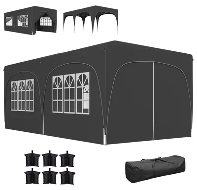 Produktbild von Faltpavillon 6x3 m mit Seitenw?nden, UPF50+ Sonnenschutz, h?henverstellbar, Tragetasche, Dunkelgrau