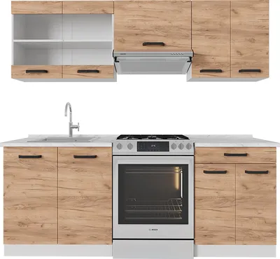 Produktbild von Küchenzeile Vicco R-Line Goldkraft Eiche/Weiß 200 cm AP Anthrazit, Model 52243