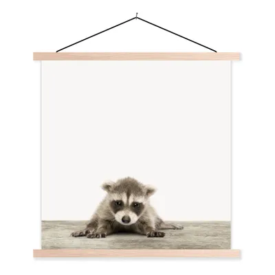 Produktbild von MuchoWow® Textilposter Waschbär - Tiere - Jungen - Mädchen 60x60 cm mit holzfarbenen Rahmen - Wanddekoration