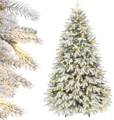 Produktbild von Yorbay Künstlicher Weihnachtsbaum 150/180/210cm Künstlicher Tannenbaum mit Beleuchtung Weiß Schneeflocken LED Tannenbaum für Weihnachten-Dekoration