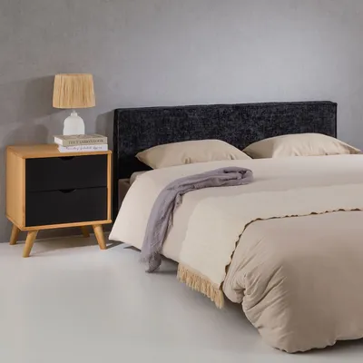 Produktbild von Kopfteil MIRENN gepolstert 140cm schwarz - Headboard mit hochwertigem Stoffbezug weich, Wandschutz gemütliches bett kopfteil