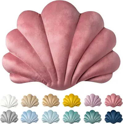 Obrázek produktu pro Dekorativní polštář ve tvaru mušle, růžový, polyester, rozměry 14 x 11 cm, vhodný na pohovku