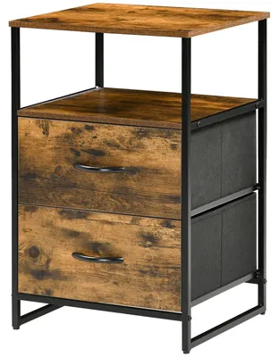 Image de Table de chevet avec 2 tiroirs en tissu et 2 étagères | Couleur : Marron | Dimensions : 40 x 45 x 70,5 cm