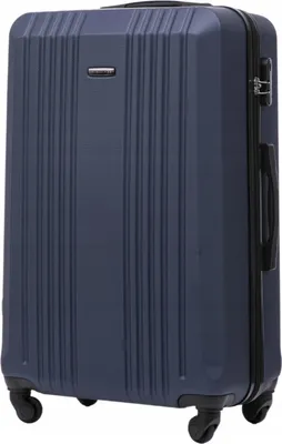 A dark blue suitcase is shown against a white background.