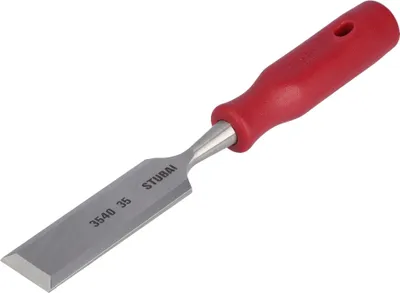 Produktbild von STUBAI Stechbeitel mit rotem Plastikgriff & extra langer Klinge, Ø 35 mm, Stemmeisen zur präzisen Bearbeitung von Holz hochwertiges Werkzeug für Schreiner Tischler Heimwerker