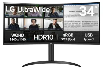 Imagen del producto de LG Electronics 34WR50QK-B: Monitor LG de 34 pulgadas, curvado, UltraWide, resolución QHD, con puertos DP y HDMI, color negro