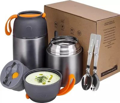 Produktbild von Thermobehälter für Essen Edelstahl thermo Lunchbox Henkelmann heiß & kalt 650ml