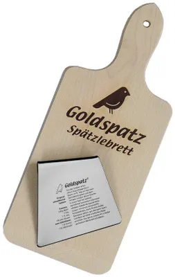 Immagine prodotto di Tagliere per spätzle cotti in acciaio inossidabile con raschietto e ricetta degli spätzle