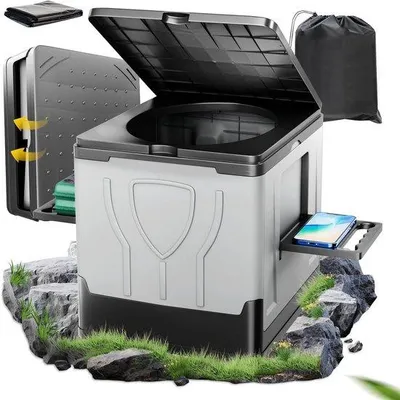 Productafbeelding van Campingtoilet Opvouwbaar - Mobiel Toilet - Kamperen en Outdoor - Met Papierhouder - Tot 150 kg - Grijs