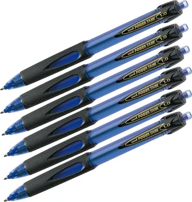 Productafbeelding van uni-ball Powertank balpen met drukmechanisme - Set van 6 - Slagbreedte 0,4 mm - Inktkleur - Rood - Blau