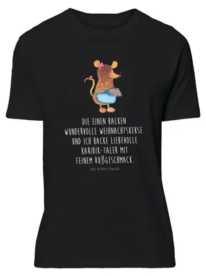 Produktbild von Mr. & Mrs. Panda Größe L T-Shirt Maus Kekse - Schwarz - Geschenk, Tshirt, Weihnachten, Weihnachtsbäckerei, mit Spruch, Shirt, Plätzchen, Winter