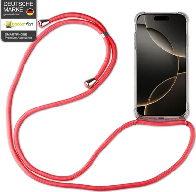 Produktbild von Handykette für Apple iPhone 16 Pro – Handyhülle mit Band & Kordel Rot