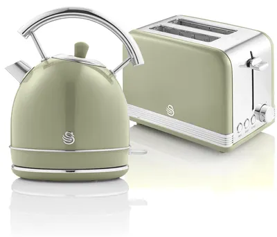 Retro Frühstücksset: Wasserkocher 1,8 l & Toaster 2 Scheiben, Grün