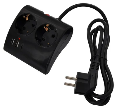 Produktbild von Ewent Tischsteckdose 2 Schuko-Steckdosen 2 USB-A 1 USB-C 3680 W schwarz