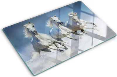Imagen del producto de Cubierta para placa de cocina – Cubierta para placa de inducción – Placa de vidrio protectora – 80x52 cm – Placas de vidrio protectoras para cocina – Vidrio templado – Caballos galopando