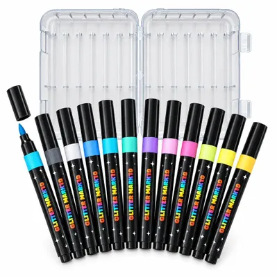 Obrázok produktu pre Akrylové fixky trblietavé metalické markery 12 ks na kreslenie písanie zdobenie bullet journal DIY v puzdre