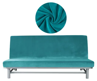 Produktbild von Elastischer Velours-Bezug für Schlafsofa / Couch 190–210 cm in Türkis – Schonbezug