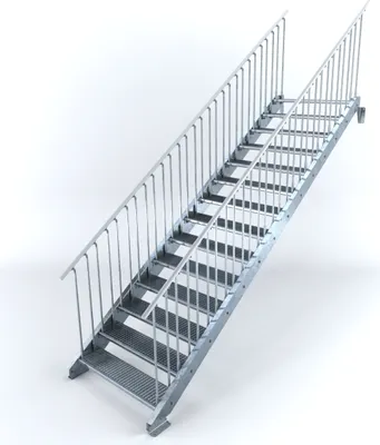 Produktbild von Stahltreppe 14 Stufen bis Höhe 280 cm, Laufbreite : 110 cm beidseitiges Geländer ST 1 (31 / 31 mm)