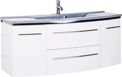Produktbild von Marlin Badmöbel-Set 3040 BxHxT 122 x 90 x 48 cm Frontfarbe weiß mit Waschtisch Mineralmarmor granitgrau Griff chrom CPWG