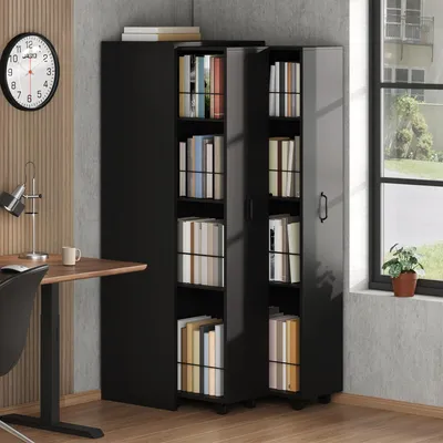 Productafbeelding van Uitbreidbaar boekenkast met wielen, 4 niveaus, MDF, 20 kg per niveau, veelzijdig (zwart)