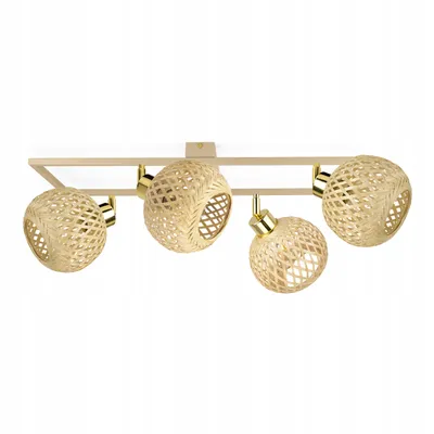 Produktbild von Luxolar LED Rahmen Deckenlampe 4-flammig E27 Rattan Boho Beige/Grau - Verstellbar Schwenkbar Deckenleuchte für Wohnzimmer, Esszimmer