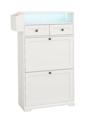 Produktbild von Dripex Schuhschrank schmal Weiß – LED, verstellbare Trennwände, kippsicher
