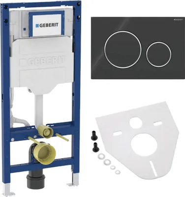 Produktbild von BADfabrik24 Geberit Duofix Element für Wand-WC, 112 cm, mit Sigma UP-Spülkasten 12 cm + Geberit Sigma20 Betätigungsplatte für 2-Mengen-Spülung schwarz / hochglanz verchromt inkl. Montageset für Wand-WC