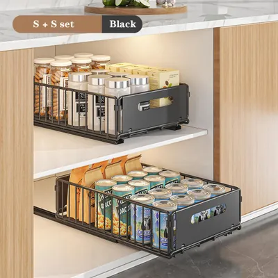 Produktbild von 2pcs ausziehbarer Schrank-Organizer, erweiterbare Küchenschubladen, robuster ausziehbarer Aufbewahrungskorb, Aufbewahrungsregal unter der Spüle