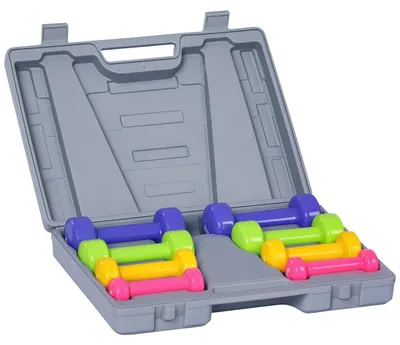 Immagine prodotto di Set di manubri corti - Set di manubri da 10 kg - 4 paia da 0,5 a 2 kg - con custodia - superficie verniciata a polvere - verde militare