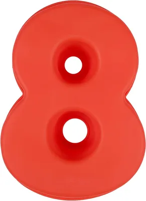A red silicone cake mold in the shape of the number 8.
