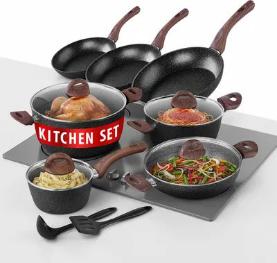 Produktbild von Geschirrset MagicHome Black Marble Line, 13-teilig